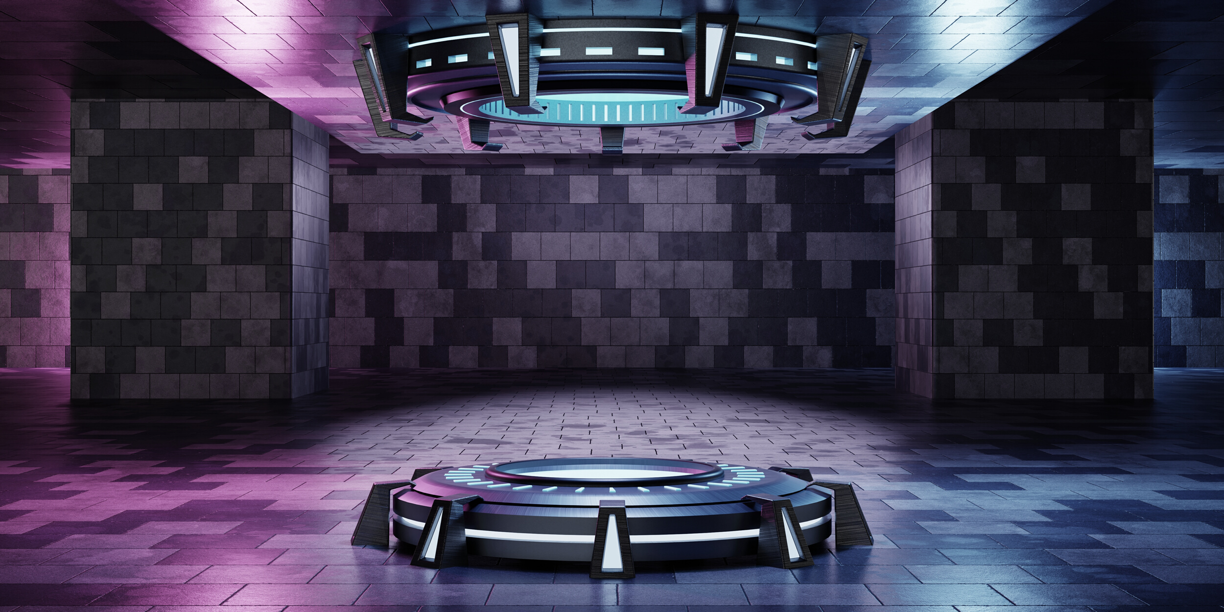 Inside spaceship laboratory with empty podium interior archi